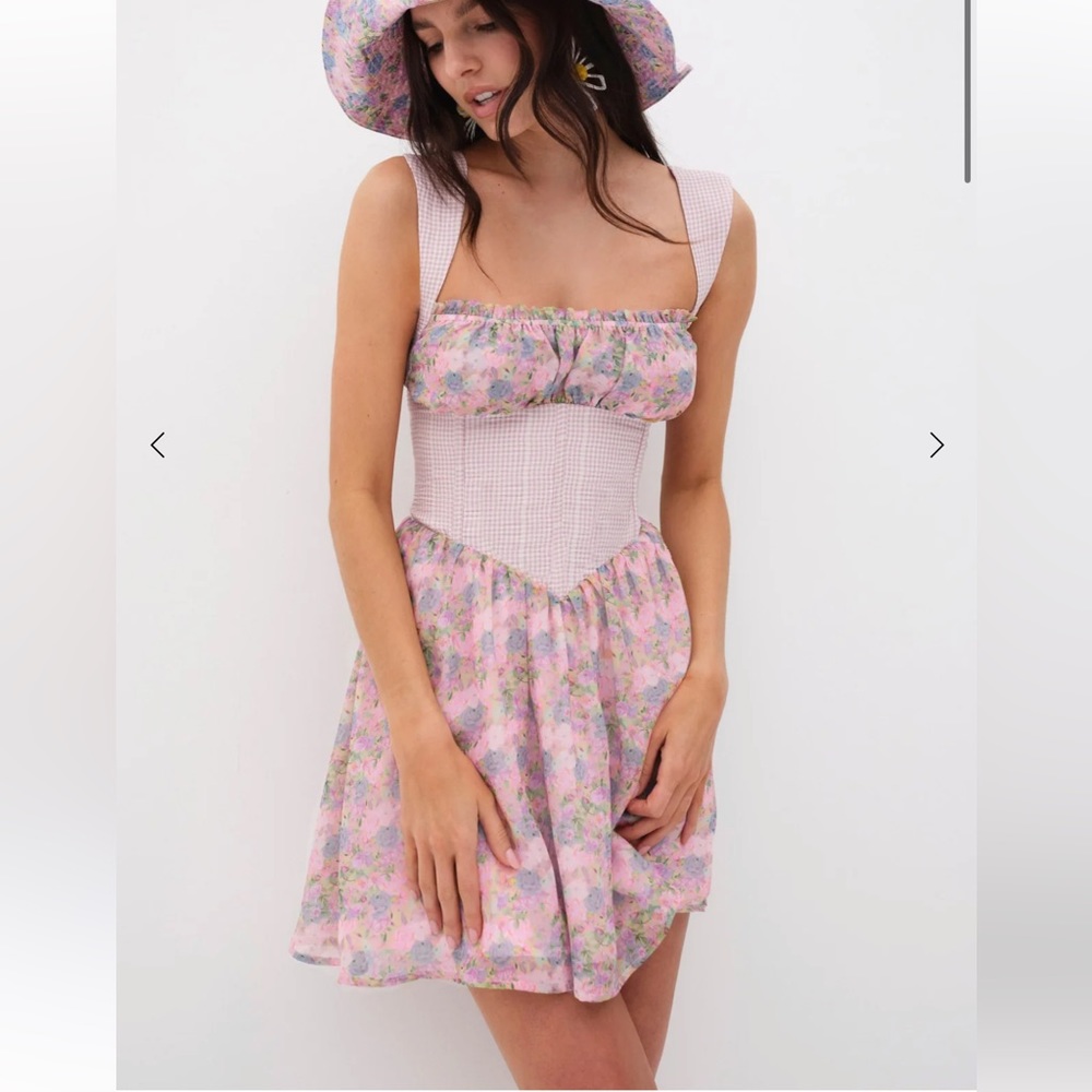For Love & Lemons Pink Floral Mini Dress